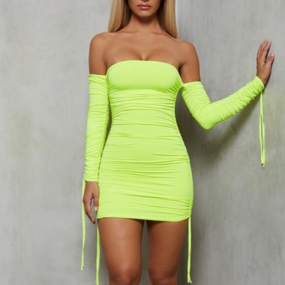 Oh Polly BNWT lime green ruched mini dress